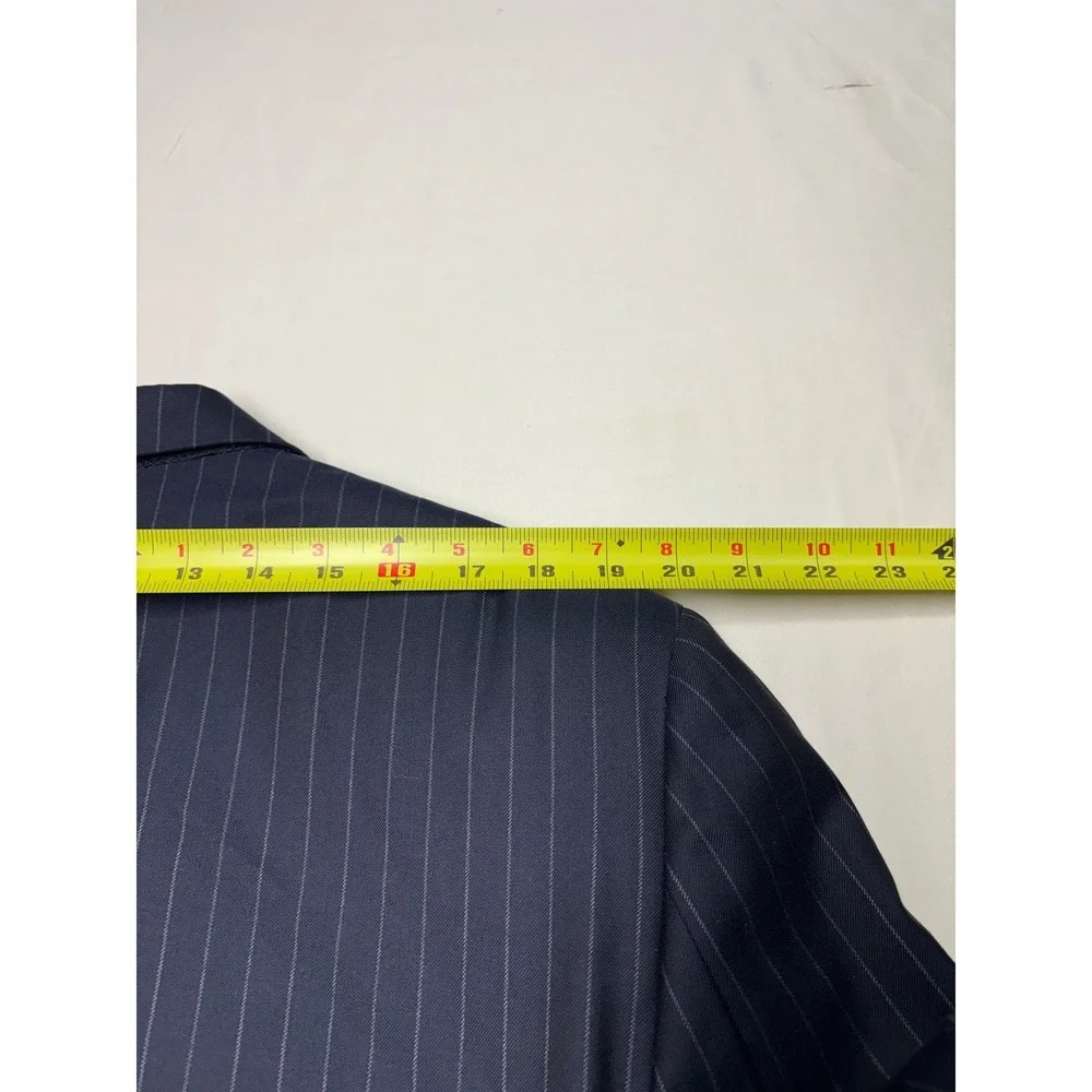 Hickey Freeman x Loro Piana Pinstripe Suit Navy Wool Mens 44R W36 L27 USA